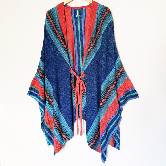 Free People In a Moment Poncho Ruana OS Sparkle Striped Knit Cardigan Boho $198 - Picture 6 of 16